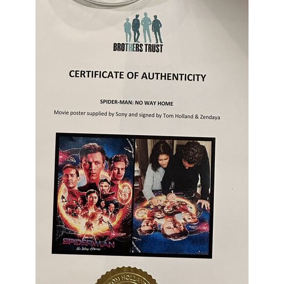 Spider-Man No Way Home Poster Signed Tom Holland Zendaya Autograph 27x40 COA #2 - Picture 3 of 11
